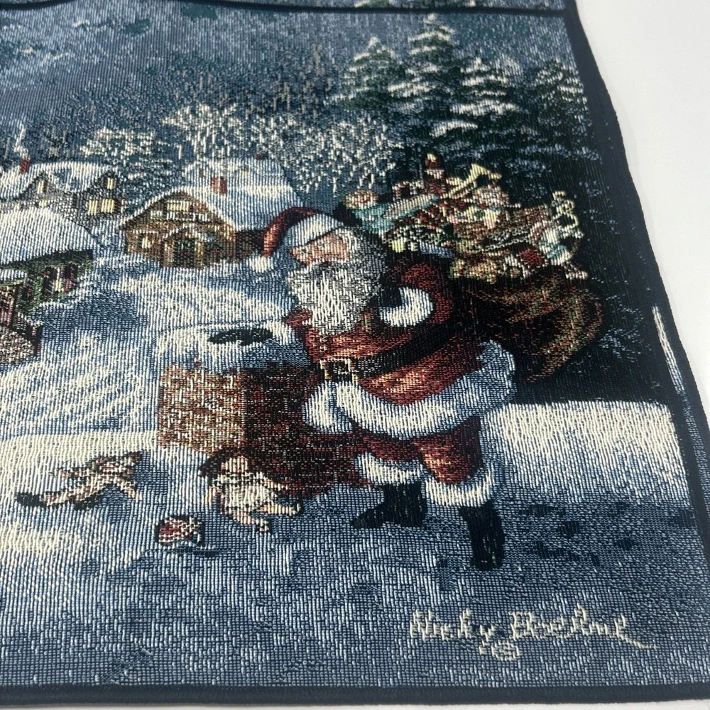 Set Of 4 Nicky Boehme Tapestry Christmas Placemats Santa On Rooftop Toy Bag